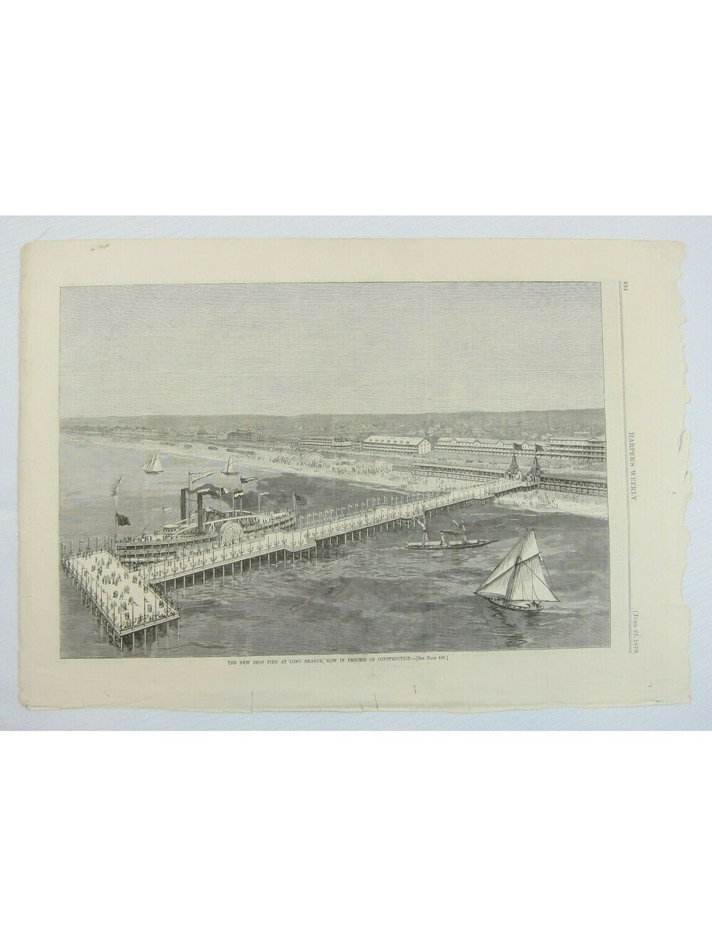 Antique 1879 Print New Iron Pier at Long Branch in Construction Harper’s Weekly